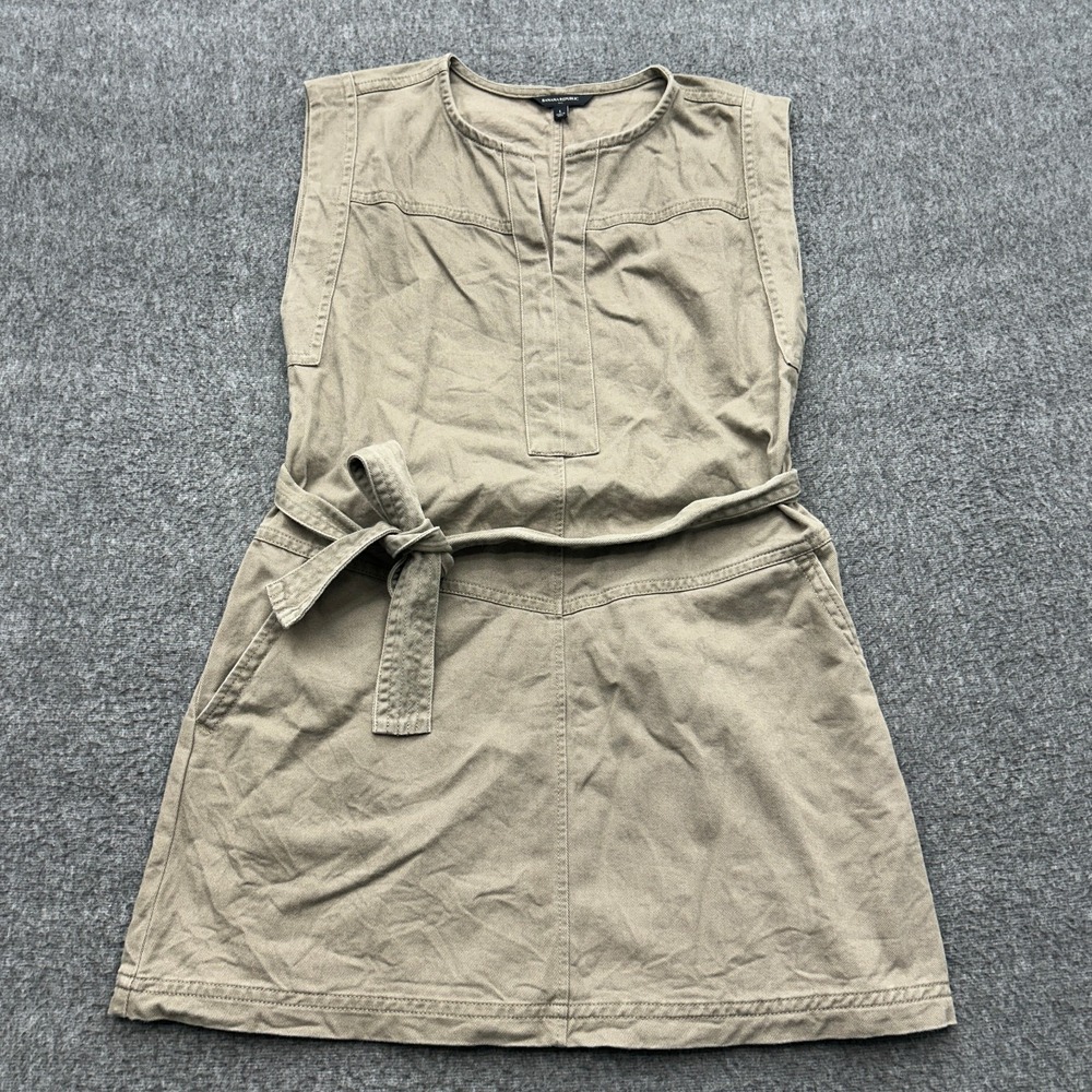 Banana Republic Split Neck Mini Dress Large Cotton Sleeveless Safari Utility